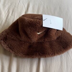 Nike x Naomi Osaka Plush Brown Faux Fur Bucket Hat with Subtle Swoosh